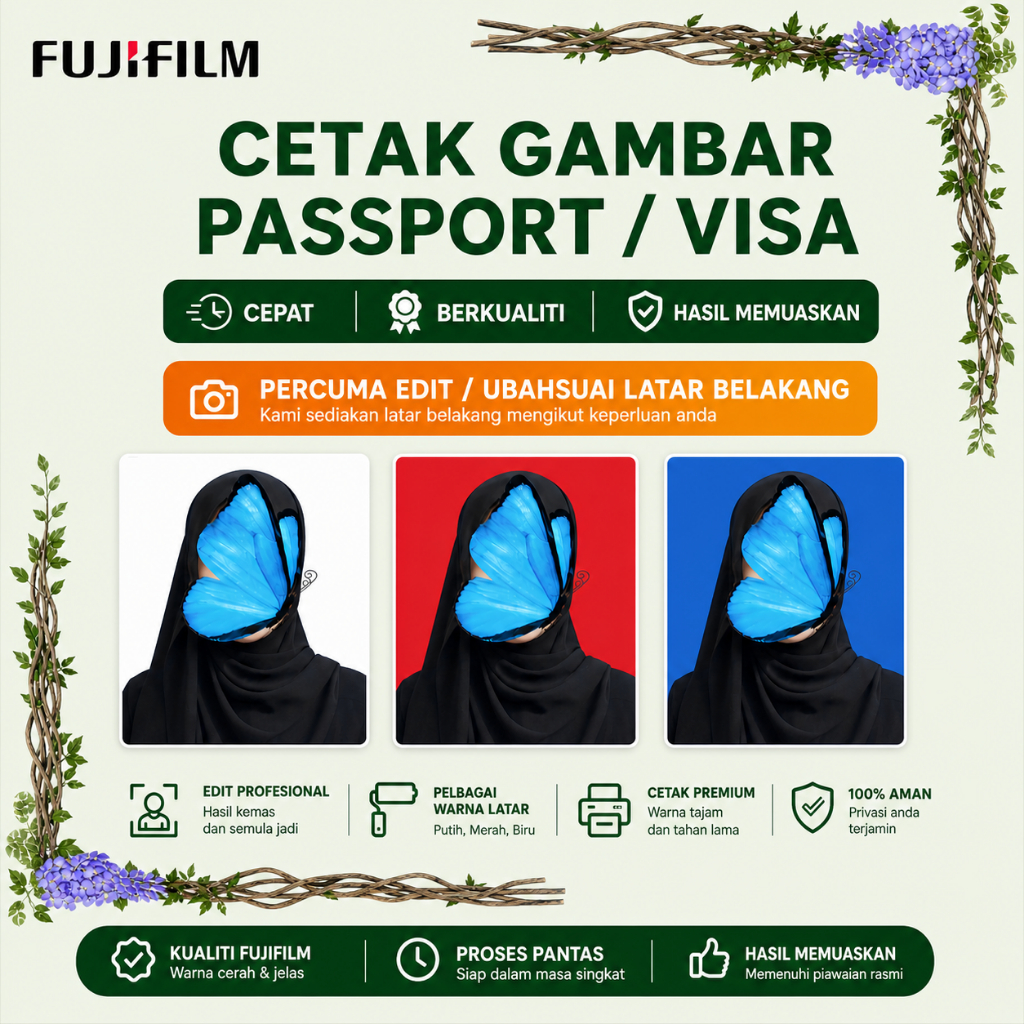 PRINT GAMBAR PASSPORT | FREE EDIT BACKGROUND | VISA | RESUME