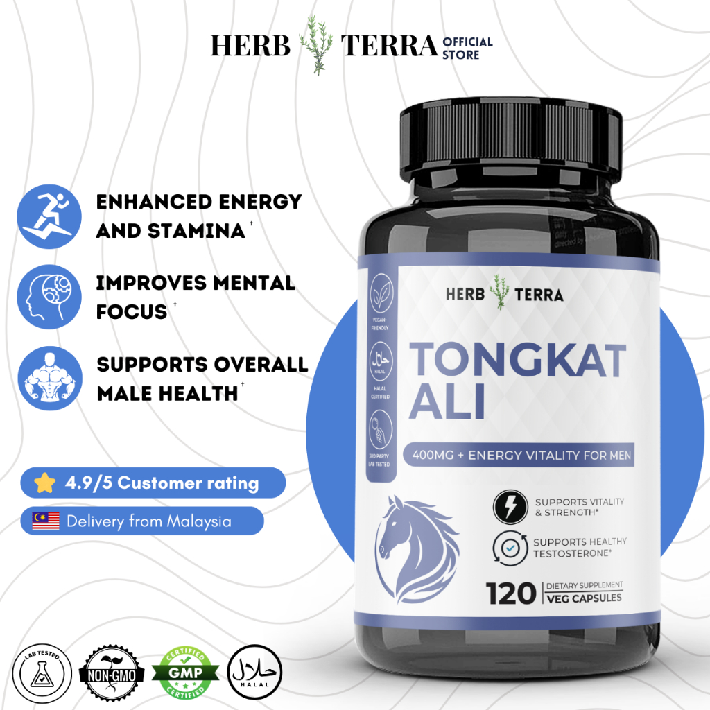 Herb Terra Tongkat Ali 400mg | Supplement for Men, Increase Performance & Support Lean Muscle Growth | 120 Capsules