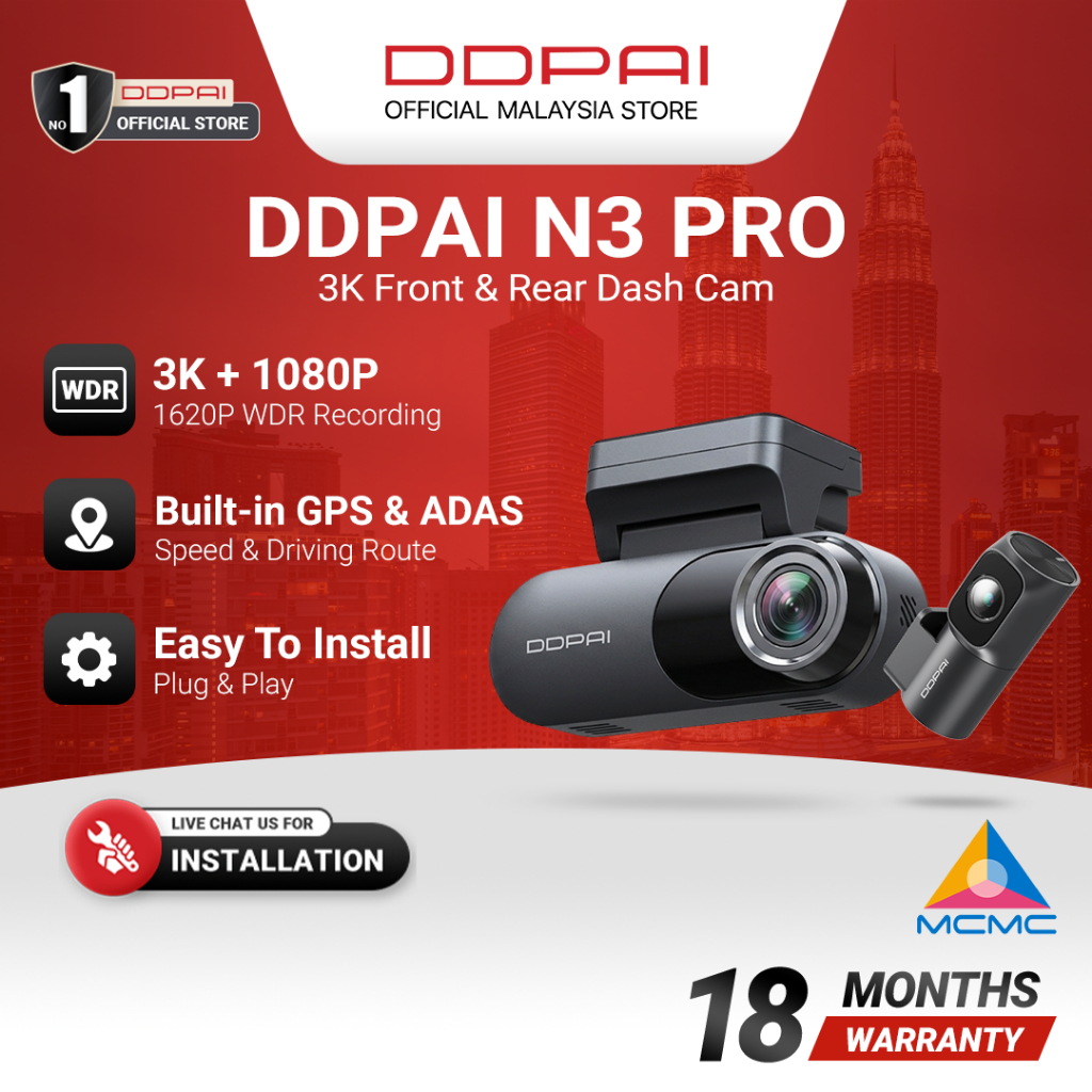 [2026 NEW] DDPAI N3 Pro 3K 1620P Front & Rear Super Capacitor Dash Cam with Built-In GPS & ADAS