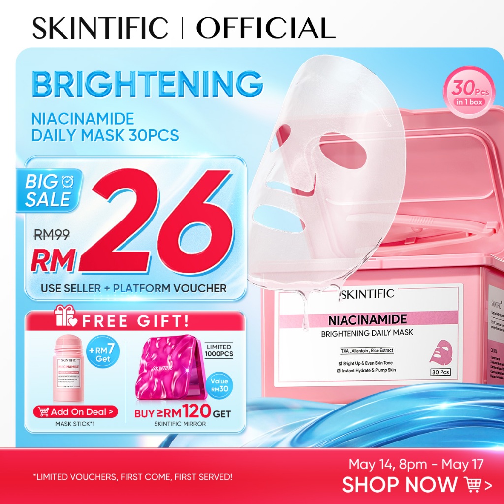 [TOP SELLER]SKINTIFIC Niacinamide Brightening Mask Face Daily Mask Centella 10-minute daily brightening sheet mask 30pcs