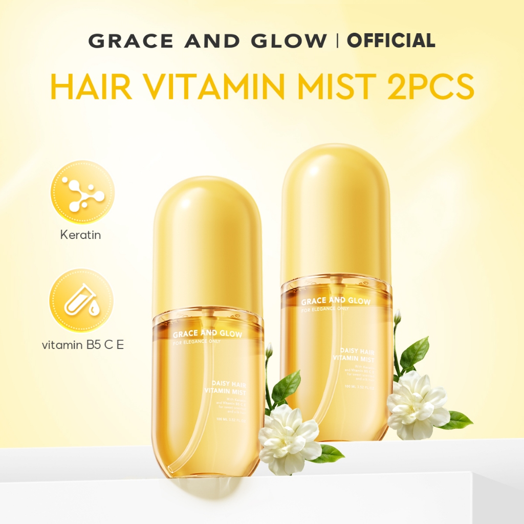 Grace and Glow Bundle 2PCS Daisy Hair Vitamin Mist - Hair Perfume Serum Volumizing Spray Anti Rambut Kusut with Keratin