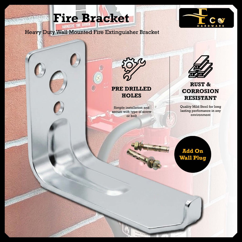SAKURA Heavy Duty Fire Extinguisher Hook Bracket Wall Mounted Steel Bracket Cangkul Pemadam Api