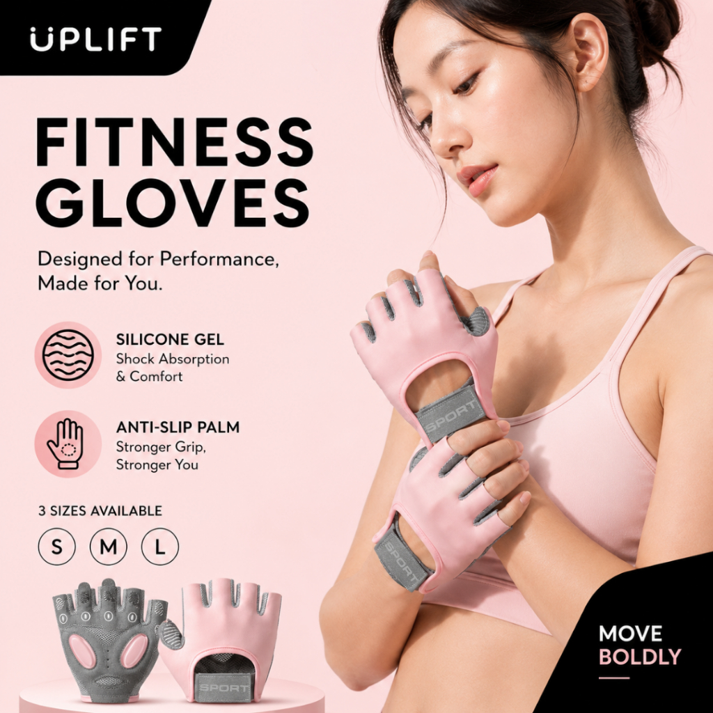 (1 Pairs) UPLIFT Women Gym Gloves Half Finger Weights Lifting Sarung Tangan Workout Mittens Non-slip Liquid Silicone Pad