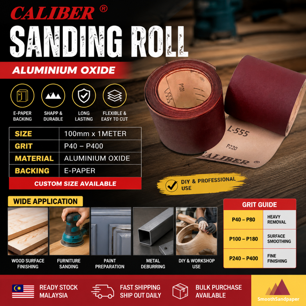 Sandpaper Roll 100mm x 1m Aluminium Oxide | Red Kertas Pasir P40-P400 | For Wood, Metal, Paint Sanding & Polishing 木工铁工砂 image 2