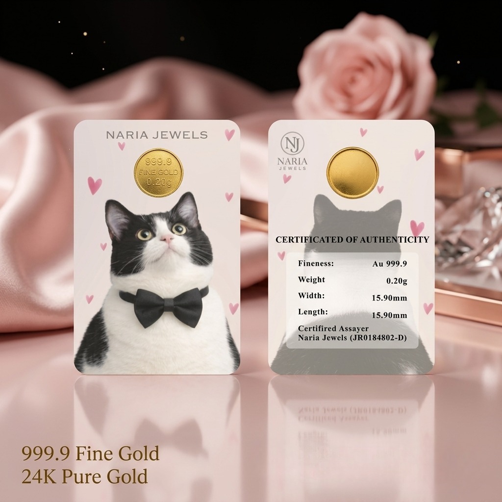 Naria 999.9 24K 0.2g Fat Cat Cute Cat Design Gold Bar Cat&hellip;