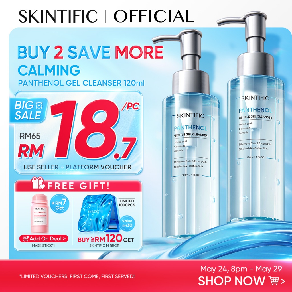 SKINTIFIC Panthenol Gel Cleanser Hydrating Moisturize Smooth Skin pencuci muka Panoxyl Face Wash Amino Acid Oil Control
