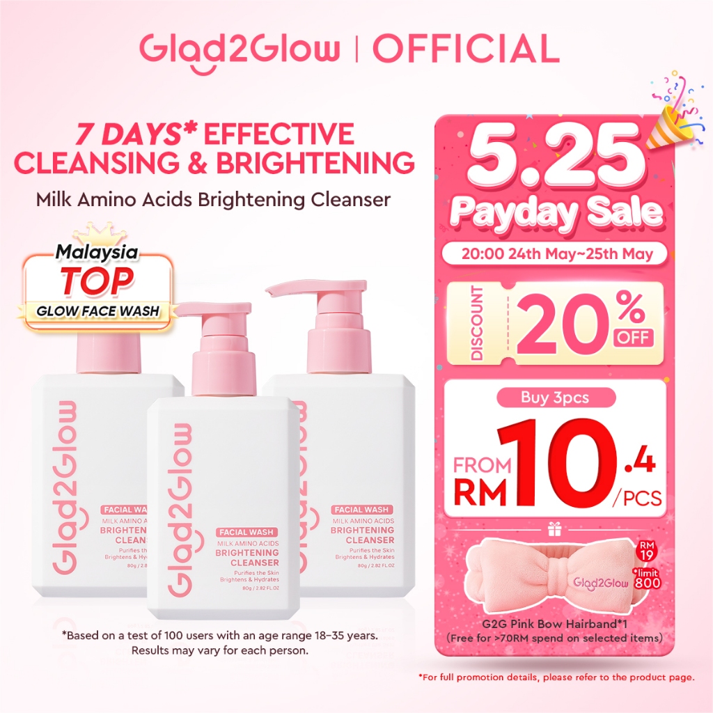 Glad2Glow Milk Amino Acid Gentle Facial Cleanser Hydrating Oil Control Glowing Face Wash Pencuci Muka Cleansing