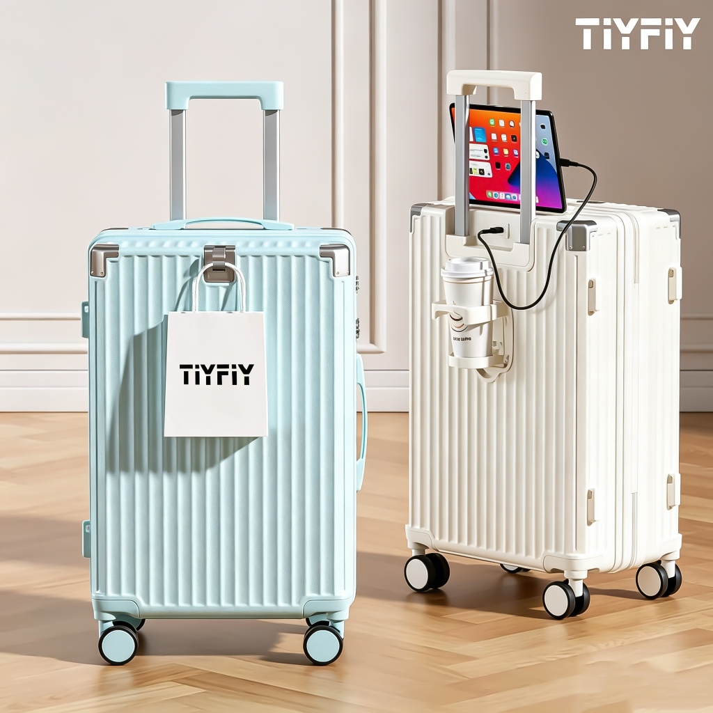 TIYFIY Cup Holder & USB Charger Luggage 18/20/24/28Inch Suitcase 7kg Hand Carry Luggage beg bagasi 行李箱