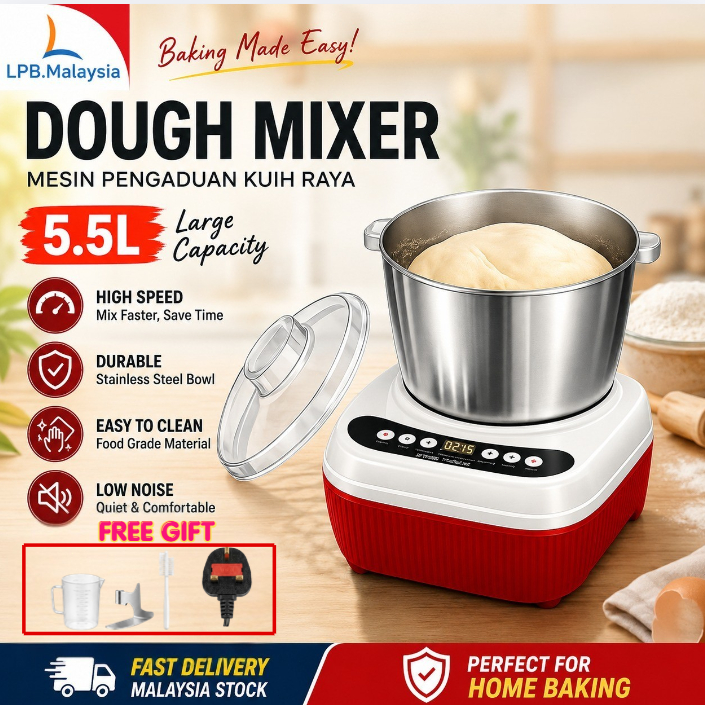 LPB-Dough Mixer 5.5L Heavy Duty | Mesin Uli Doh Automatic Motor Kuat Untuk Bakery & Rumah