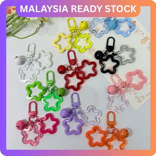 Creative Acrylic Double Five-pointed Star Keychain Bell Jewelry Pendant Diy Key Ring