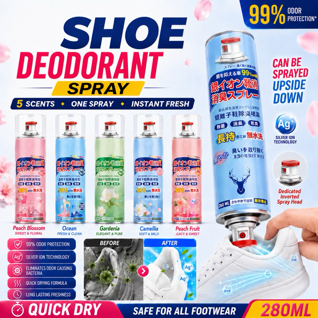 Shoe Spray Deodorant 260ml Antibacterial Silver Ion Shoe Deodorizers Spray Pewangi Kasut Anti Bau Kaki 鞋子除臭喷雾