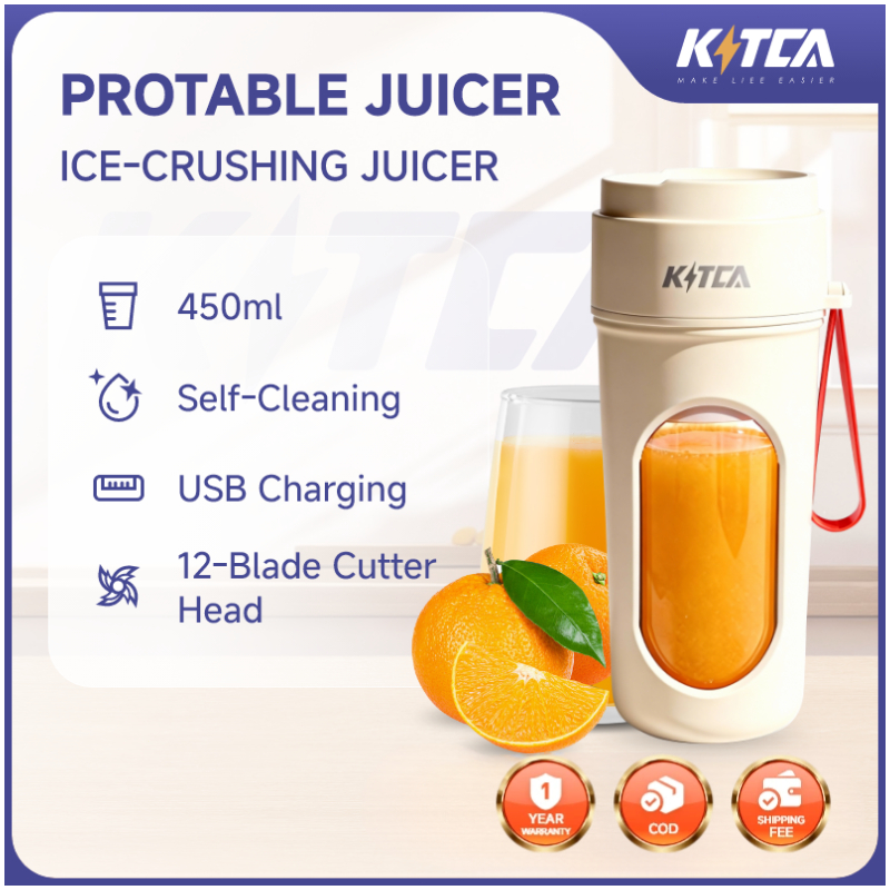 [KITCA] 450ML Portable Electric Juicer | 12 Blades | Wireless Travel Blender Cup | USB Charging | Ice Crushing