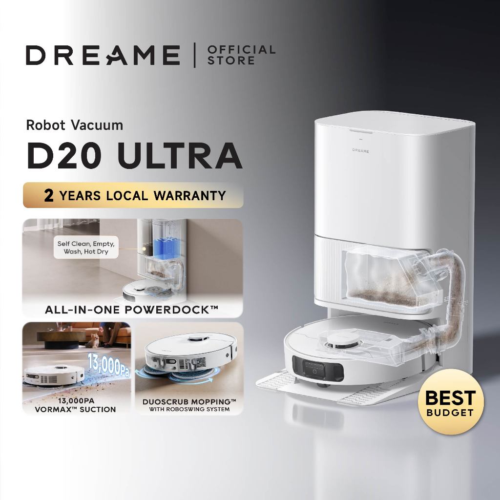 Dreame D20 Ultra Robot Vacuum｜All-in-One Dock with Auto Empty, Wash & Hot-Air Dry, 13,000Pa Vormax™, RoboSwing™, 3DAdapt
