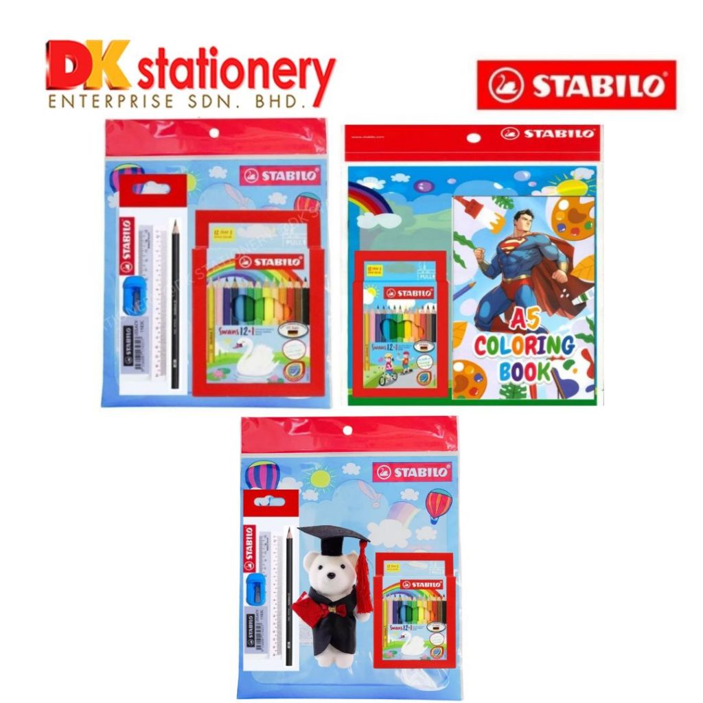 Stabilo Super Value Pack With Coloring Book Back to School Gift Stationery Set Kids Swans Color Pencil
