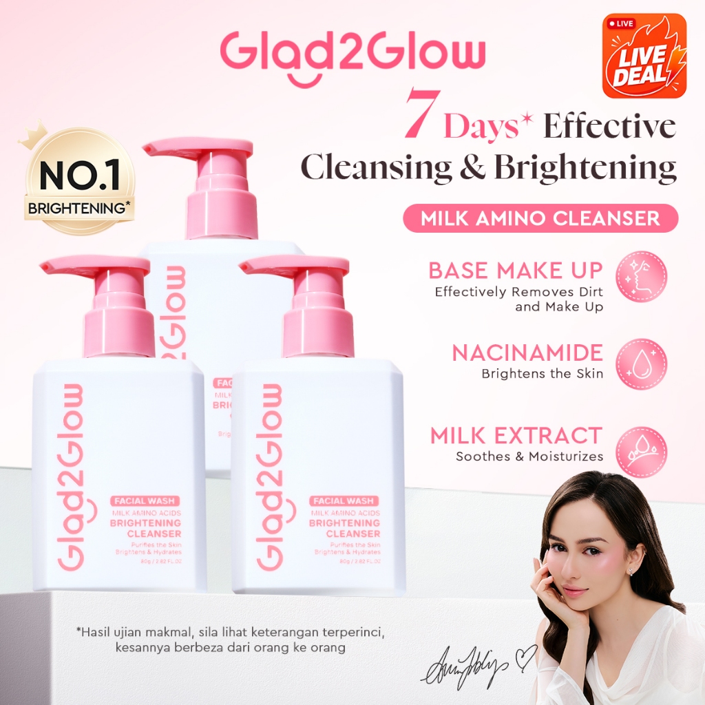[Live Extra]Glad2Glow Milk Amino Acid Gentle Facial Cleanser Hydrating Oil Control Glowing Face Wash Pencuci Muka Clean