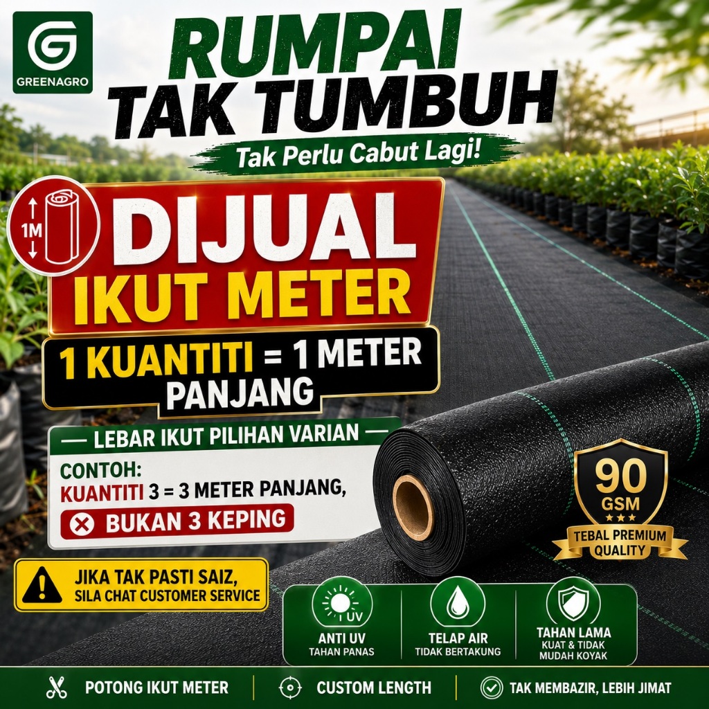 Weed Control Mat Tikar Rumpai Anti Rumpai Kebun 90GSM Tebal Tahan Lama Anti UV Custom Length