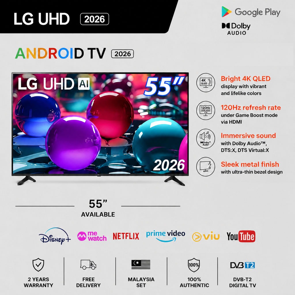 Smart TV Android 65"  4K UHD | Stream YouTube Netflix Disney+ TV Lokal | Google Play WiFi HDMI | TV Pintar