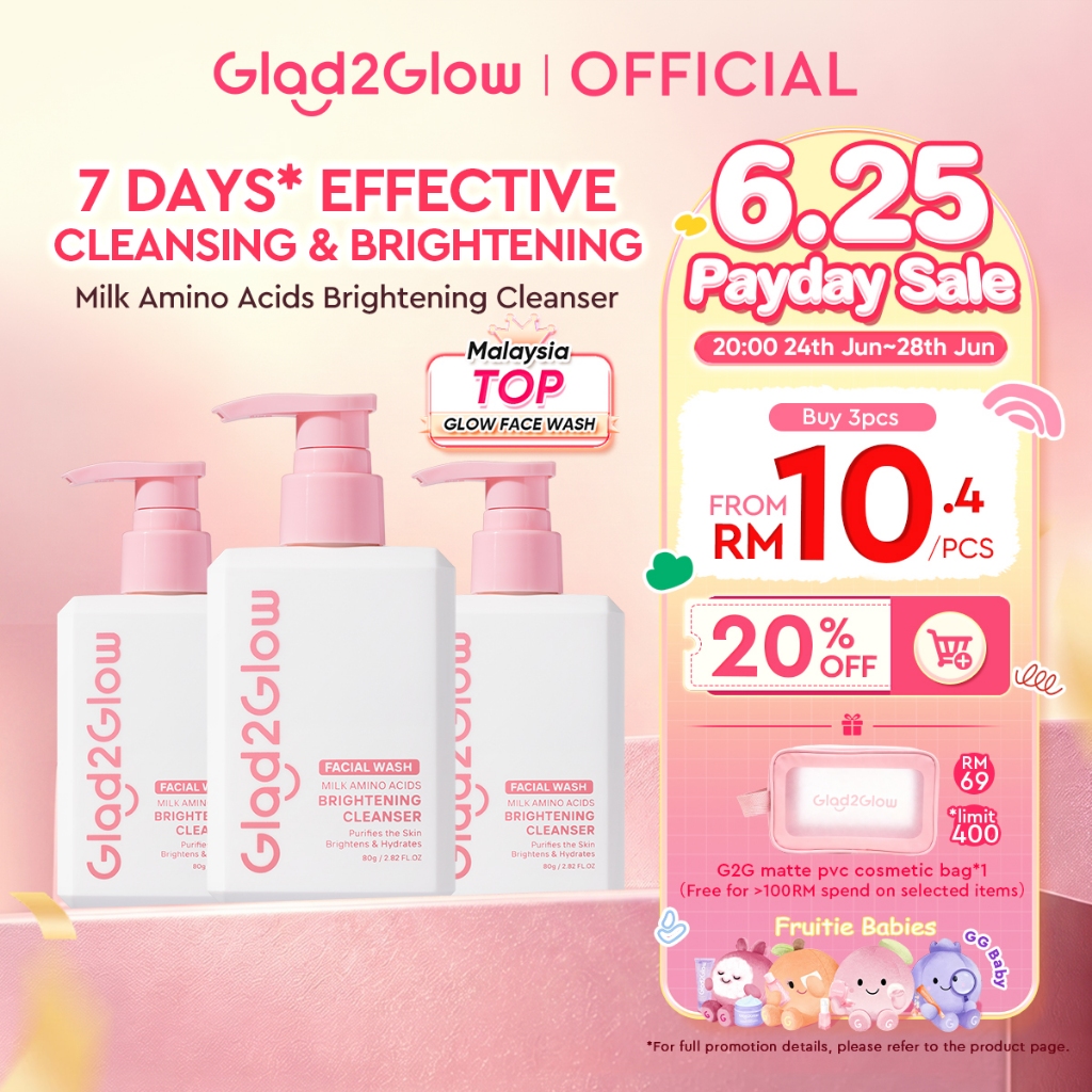 [Live Extra]Glad2Glow Milk Amino Acid Gentle Facial Cleanser Hydrating Oil Control Glowing Face Wash Pencuci Muka Clean