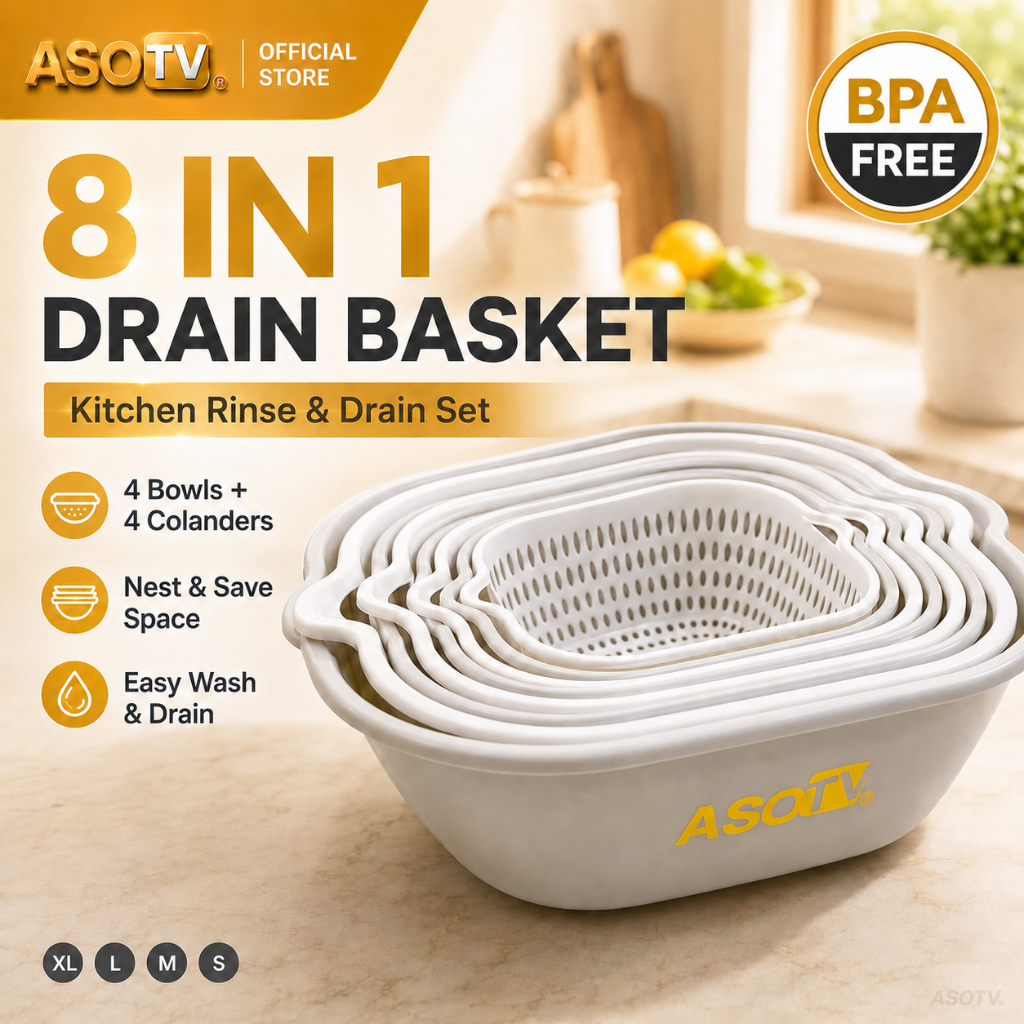 Asotv® 8 in 1 Double Layer Drain Basket Vegetables Basket Strainer Penapis Sayur Buah B…