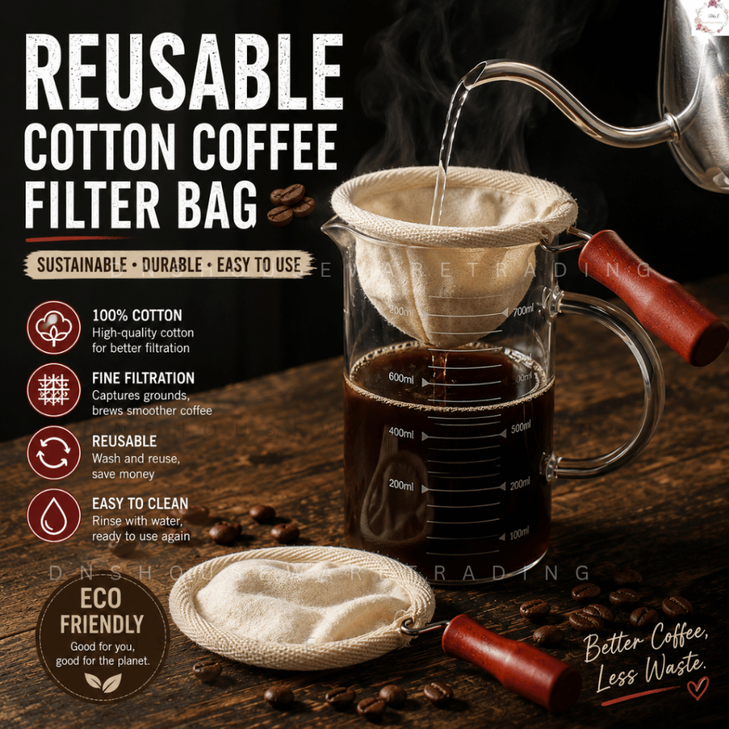 Reusable Cotton Coffee Filter Bag Coffee Sock Penapis Kopi Kain Washable Eco Friendly Beg Penapis Kopi 咖啡过滤袋咖啡滤布木柄