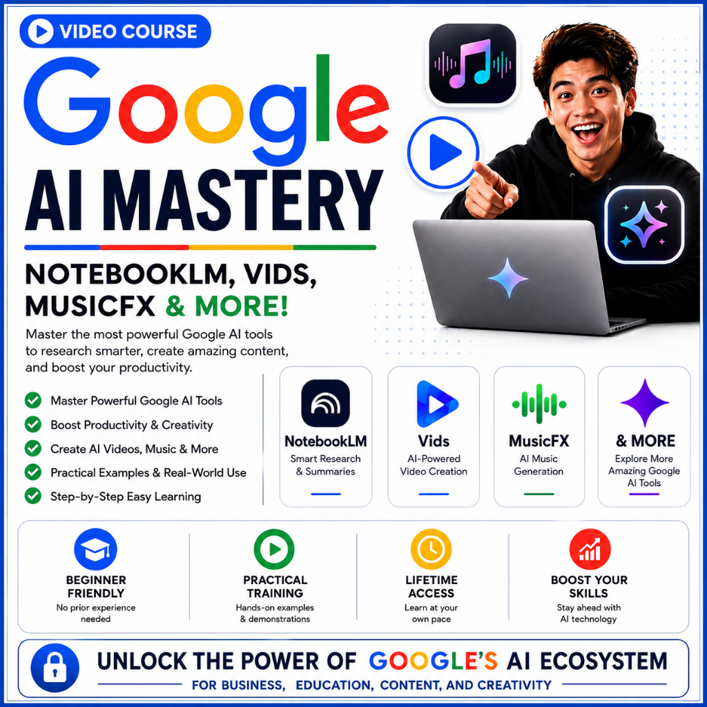 (Course) Google AI Mastery: NotebookLM, Google Vids, MusicFX, TextFX & Gemini | AI Video Course | Beginner to Advanced