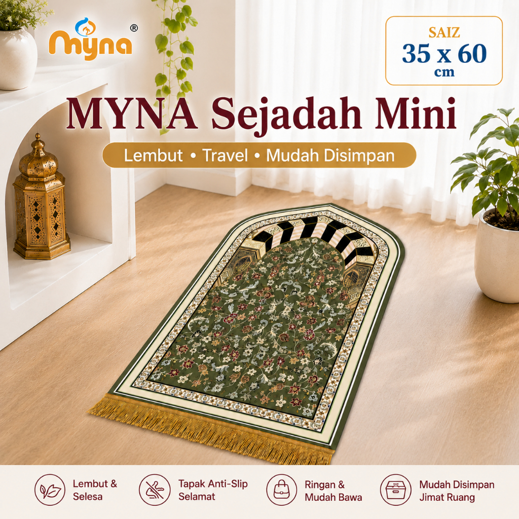 Sejadah Mini Baldu Velvet 35x60cm Anti Slip Tikar Solat Travel Lembut Alas Sujud Pejabat Ready Stock