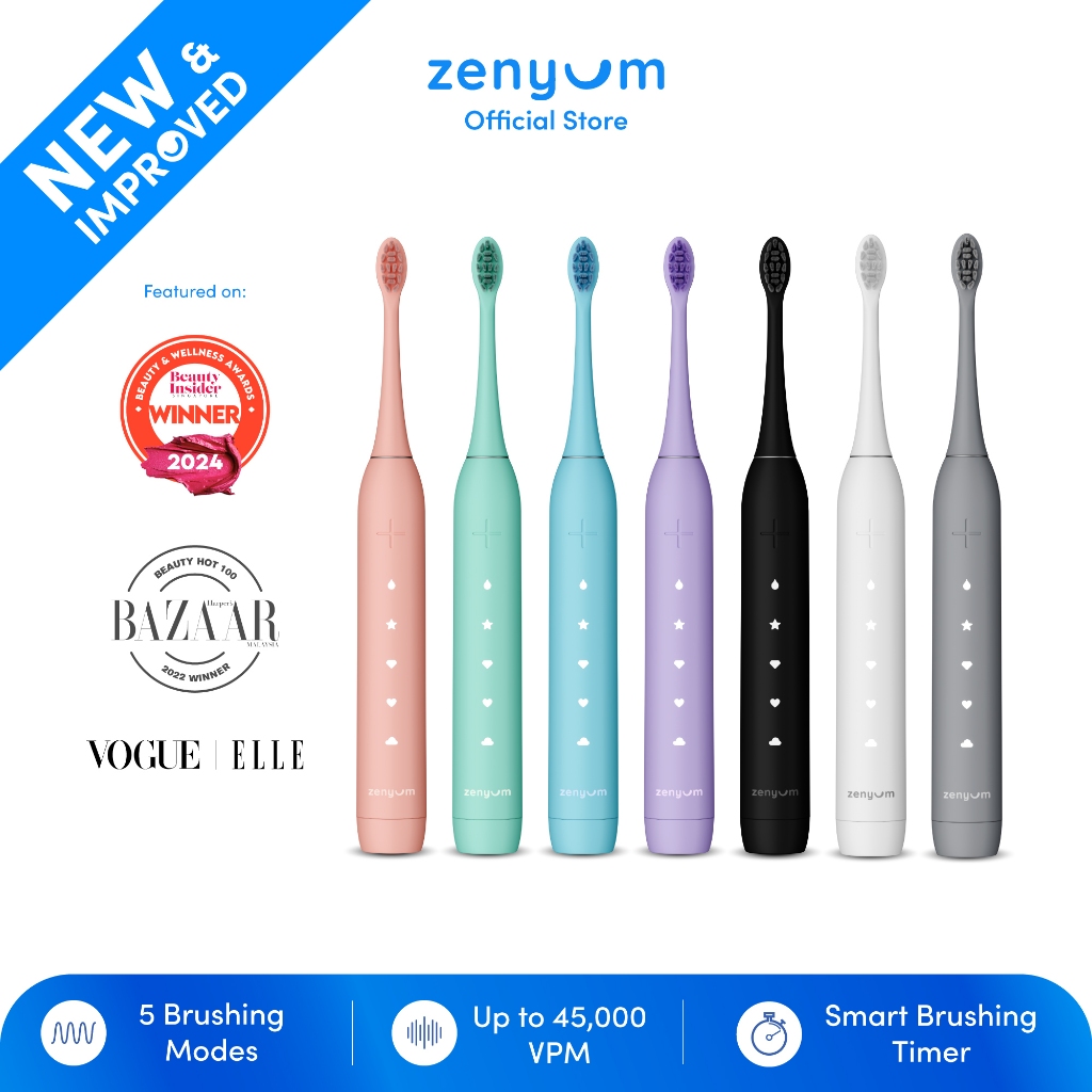 Zenyum Sonic Electric Toothbrush 2.0 - Black/White/Pink/Blue/Green/Grey/Purple