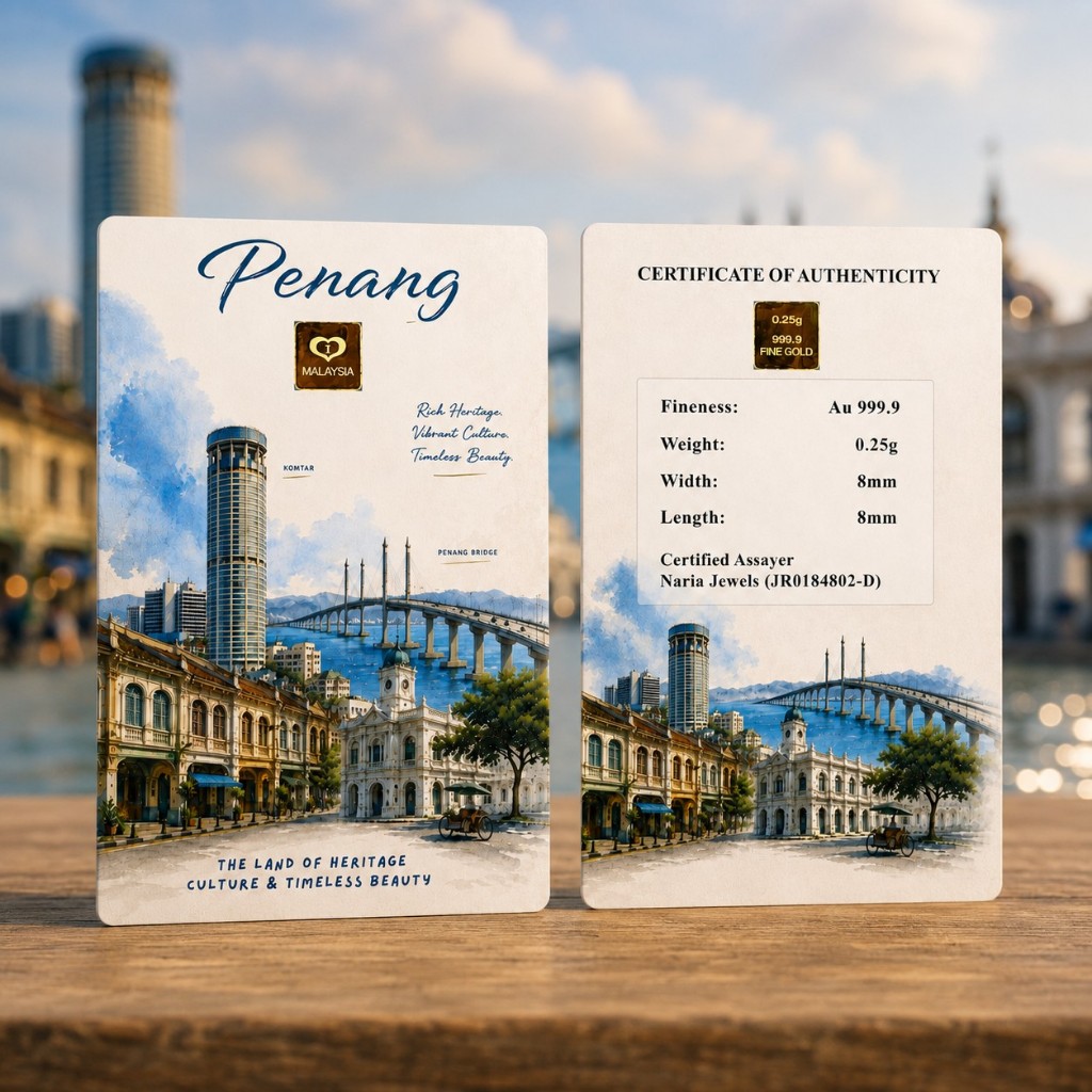 Naria 999.9/24K Gold Bar 0.25gm Penang Design Malaysia Collection Pelaburan Emas Gold&hellip;