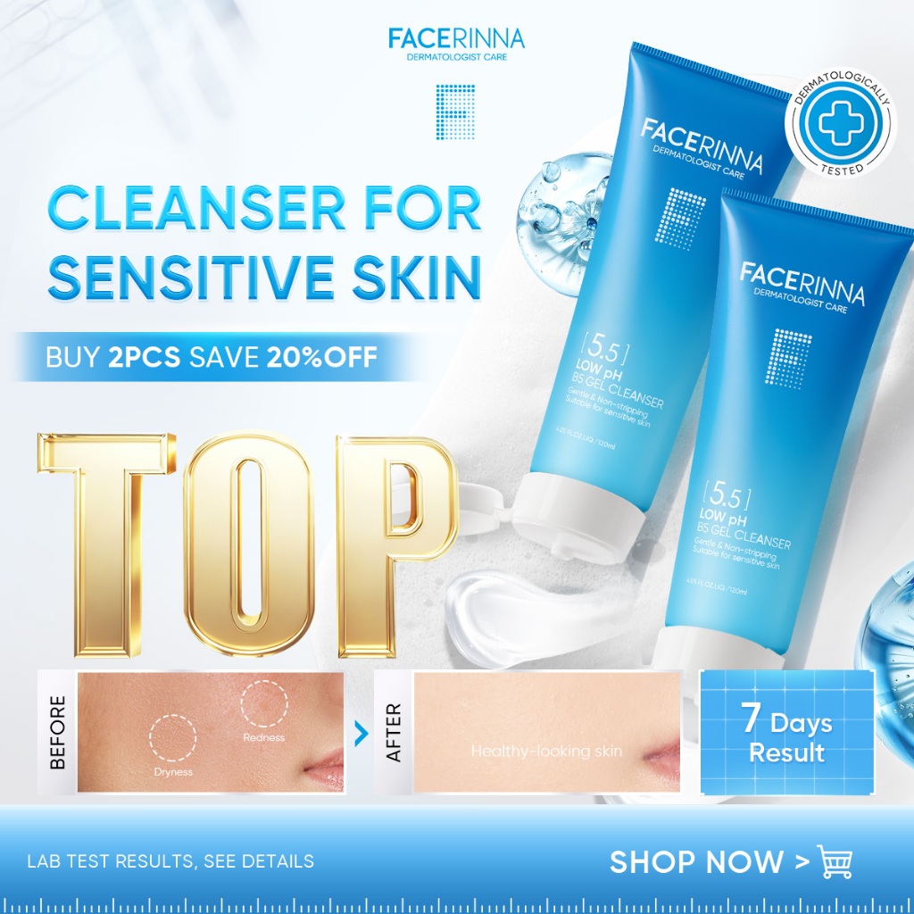 FACERINNA-[5.5 LOW PH] B5 Gel Cleanser Gentle & Non-Stripping Suitable for Sensitive Skin Facial Skincare Cleanser 120ml