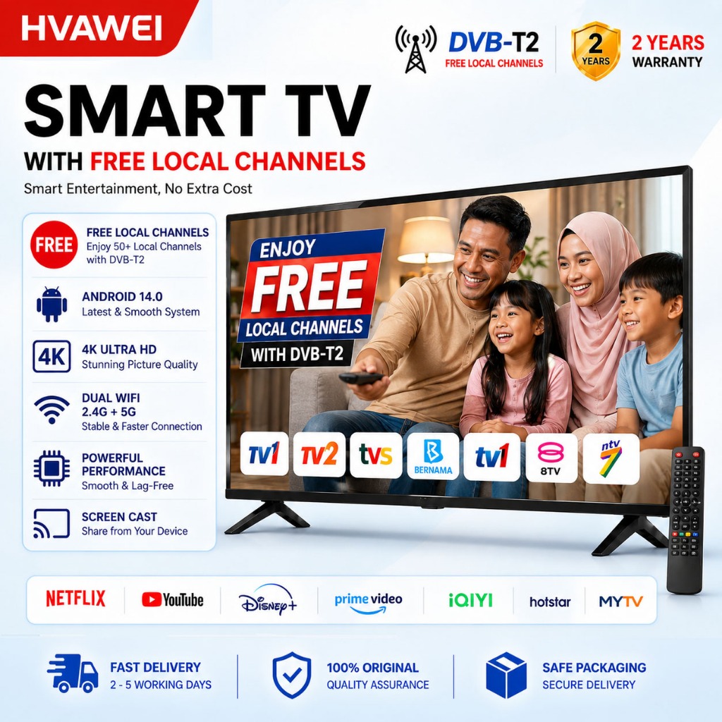 HVAWEI  Smart TV 32" 43"50"/4K DTV MYTV Google Play Netflix  TV Lokal /WiFi HDMI Android 12 超高清电视机