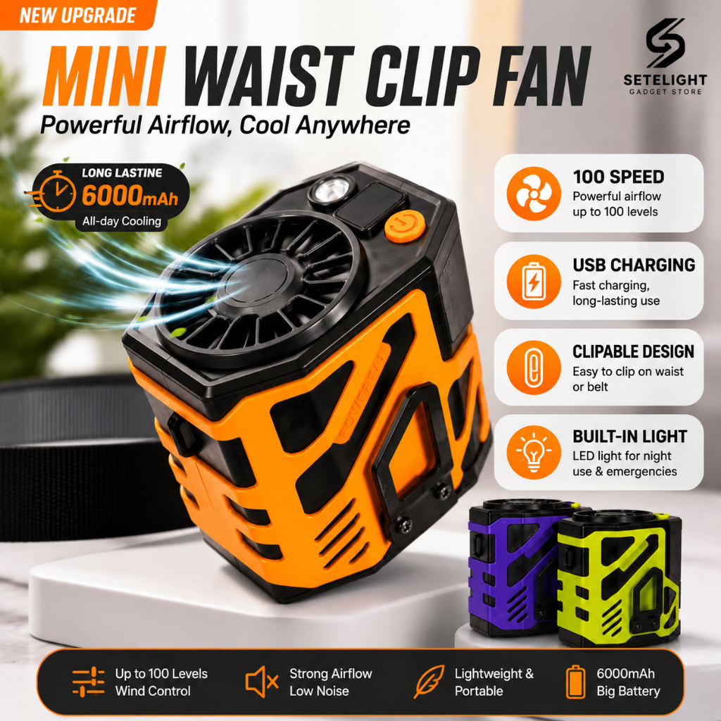 Setelight Kipas Angin Mini  6000mAh 5V/2A Kipas Camping Tahan Lama Neck Fan USB Rechargerable Air Cooler Portable 風扇小型