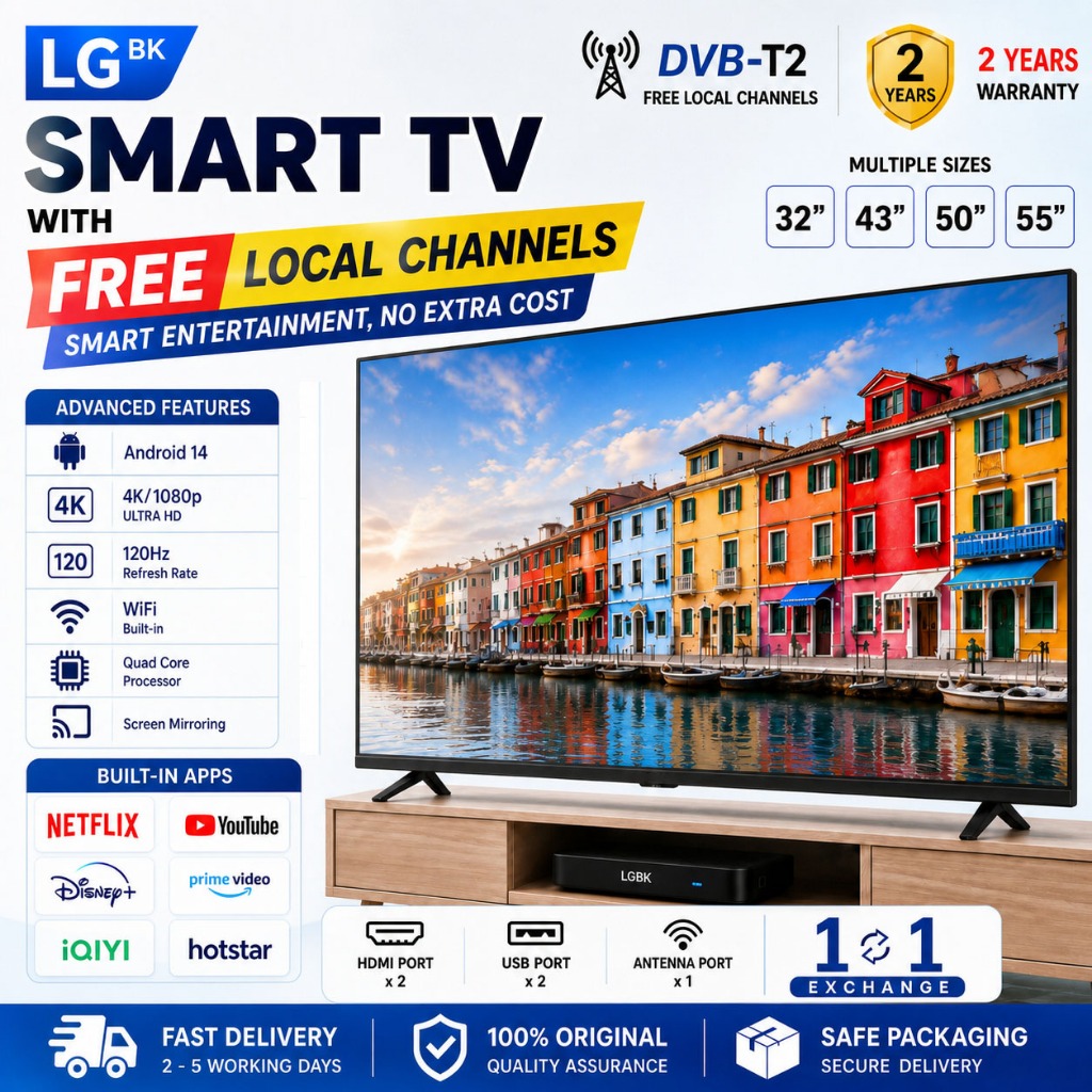 LGBK Smart TV Android 32 inch/43 inch/50 inch Murah Google TV With Netfile Wifi 6 Years Warranty