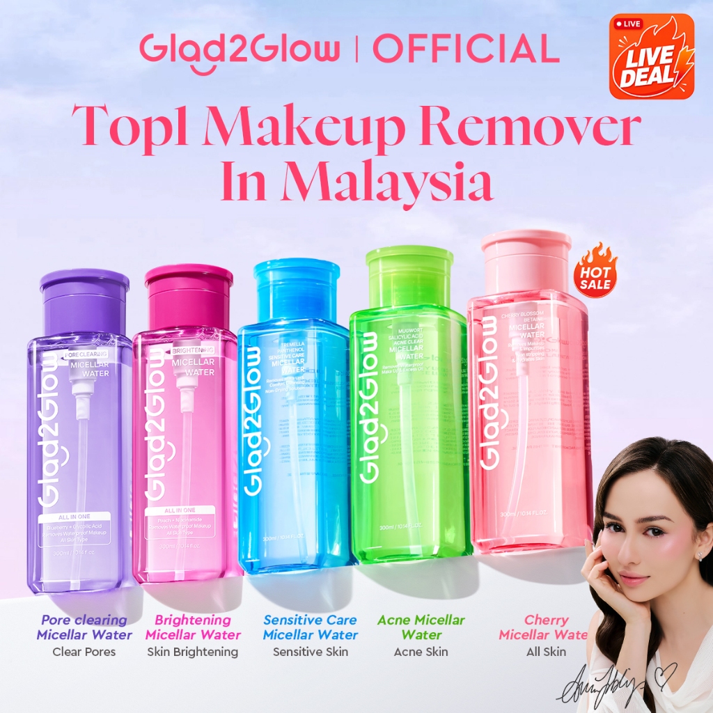 Glad2Glow Micellar Water Makeup Remover Cleansing Oil Glowing Boosting/Acne/Sensitive Care Skin Cleanser Face