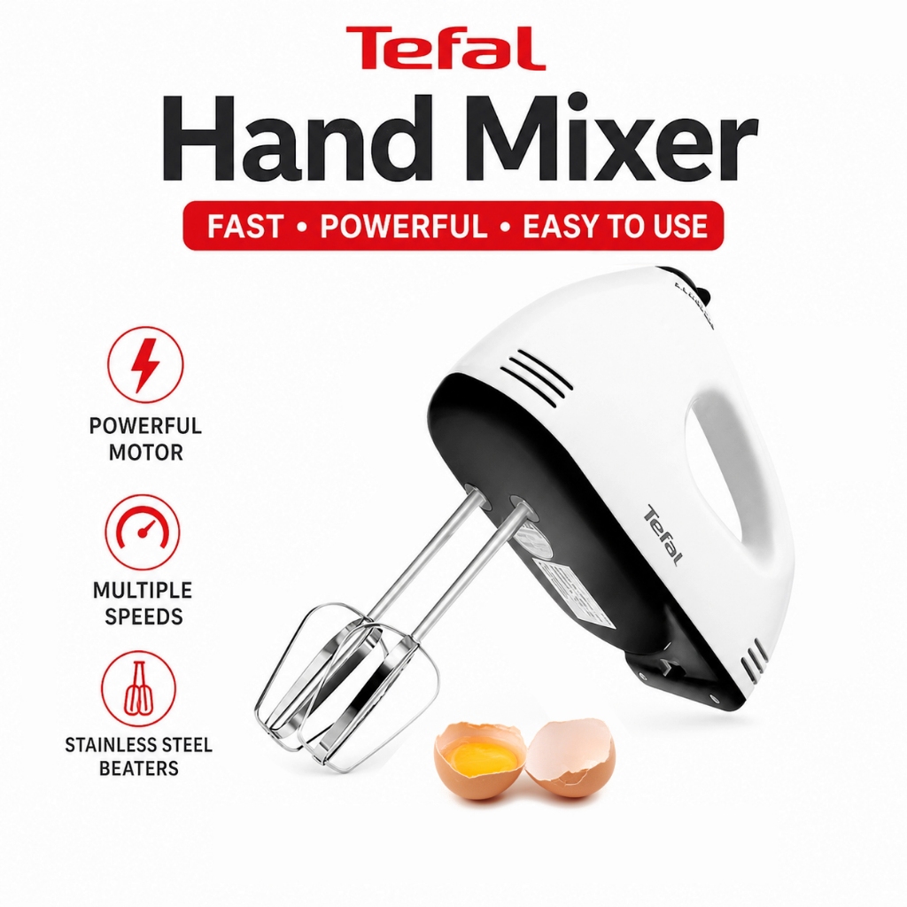 Tefal 7 Speed Electric Hand Mixer Mesin Pengadun Bancuh Telur Egg Beater For Baking 【5 Year Warranty】