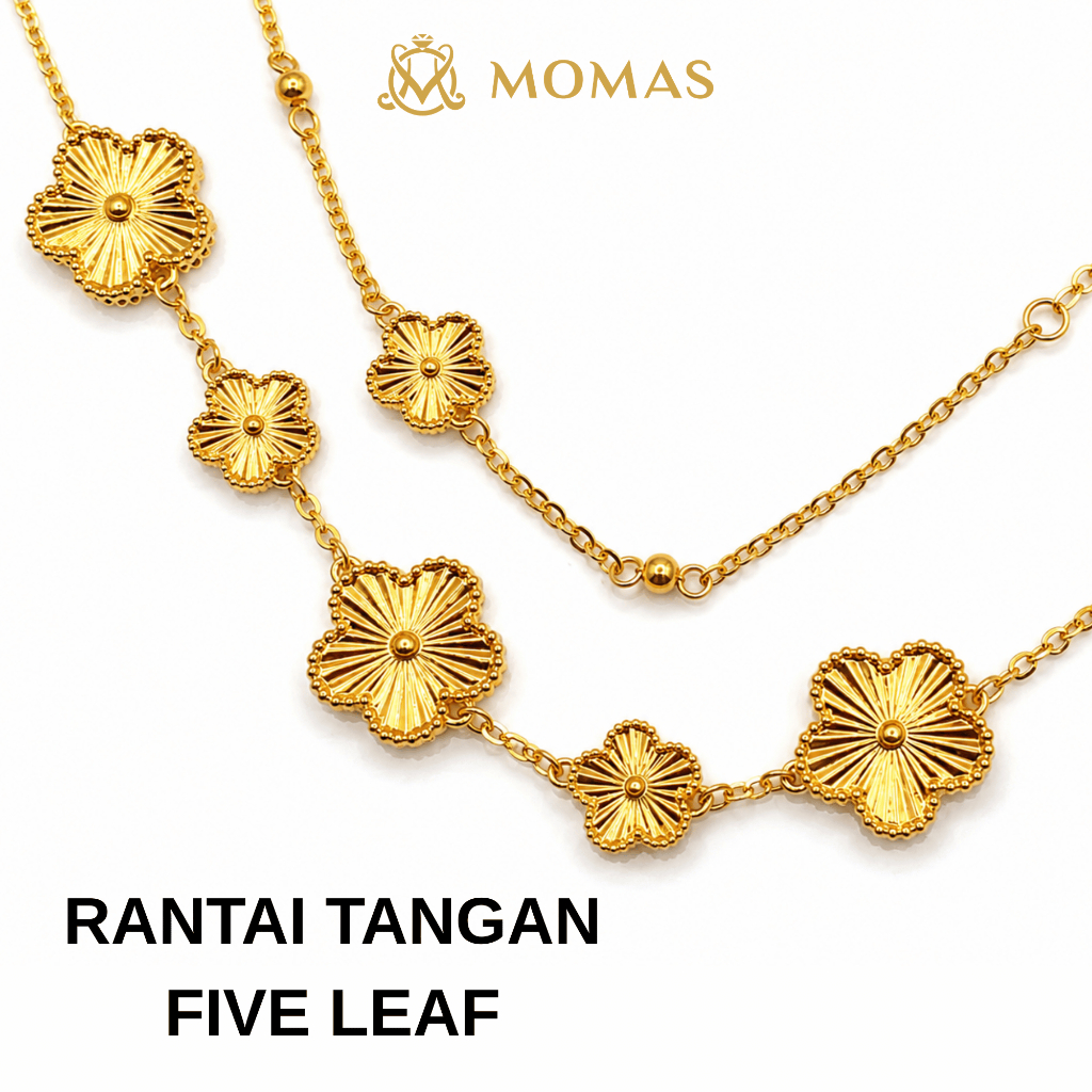 MOMAS RANTAI TANGAN FIVE LEAF 5D Emas 916 MOMAS Rantai Tangan 916 Emas Murah Trendy 916 Rantai Tangan Emas Tulen