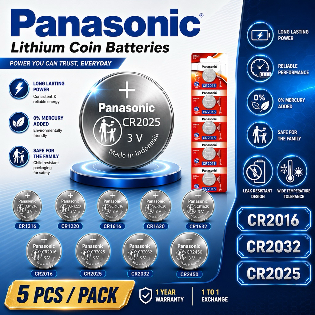 Panasonic Car Remote Battery 5pcs CR2032 CR2025 CR2016 CR1620 CR1632 CR1220 3V Lithium Coin Cell Watch Battery Pack