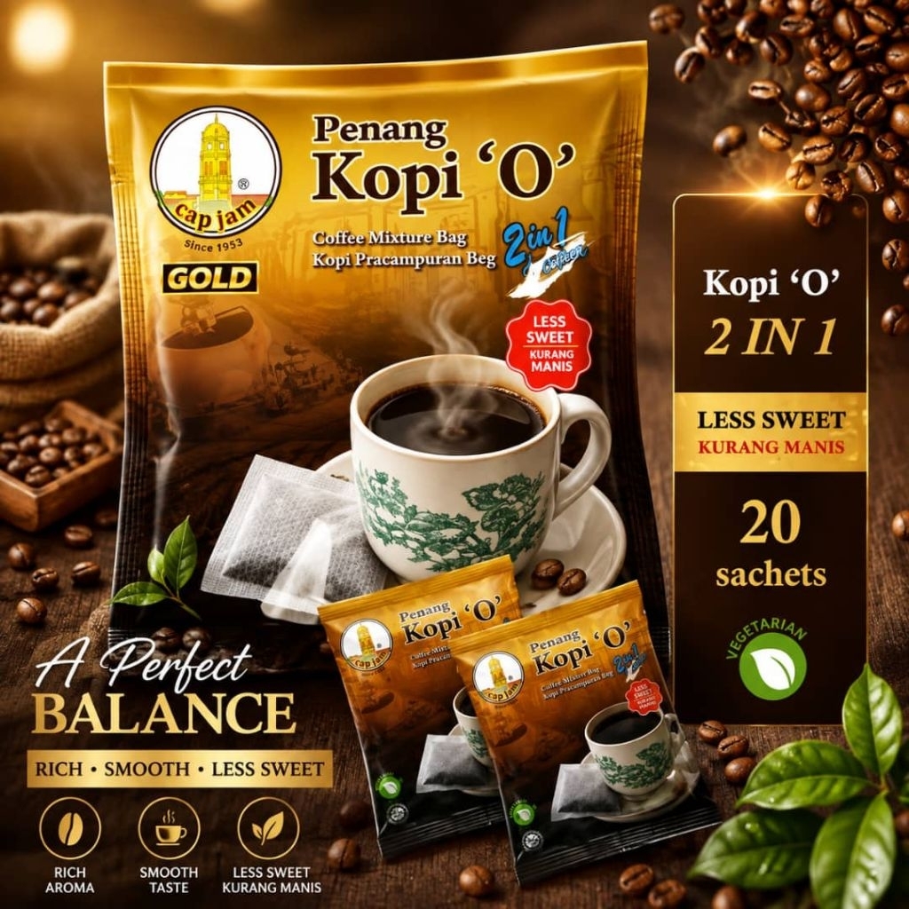Cap Jam Besar 2in1 Penang Kopi O 25g x 20 Sachets – Traditional Black Coffee (Halal)