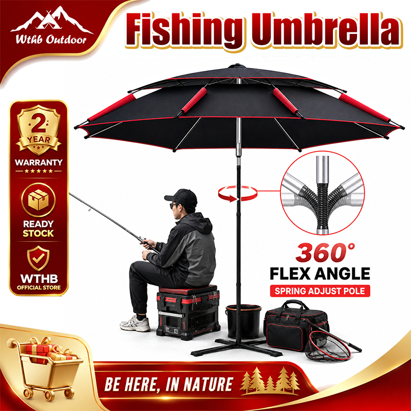 WTHB Fishing Umbrella Adjustable Sunshade Payung Mancing Big Beach Besar Portable 360° Camping Patio Umbrella