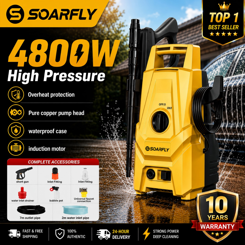 💦10Year Warranty💦  SOARFLY Water Jet High Pressure Cleaner 4800W Home Car Wash Waterjet Sprayer 高压清洗机 水枪