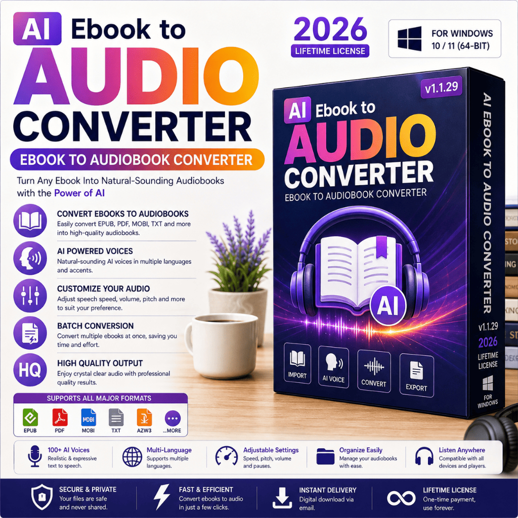 🔥 AI Ebook to Audio Converter v1.1.29 2026 Lifetime For Windows | Ebook to Audiobook Converter