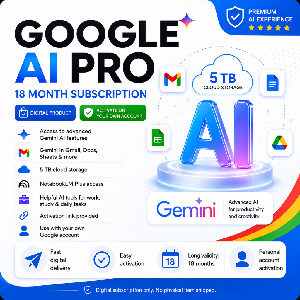 Google AI Pro 18 month access | Gemini AI | 30 days warranty (stable + not invitation + own gmail only)