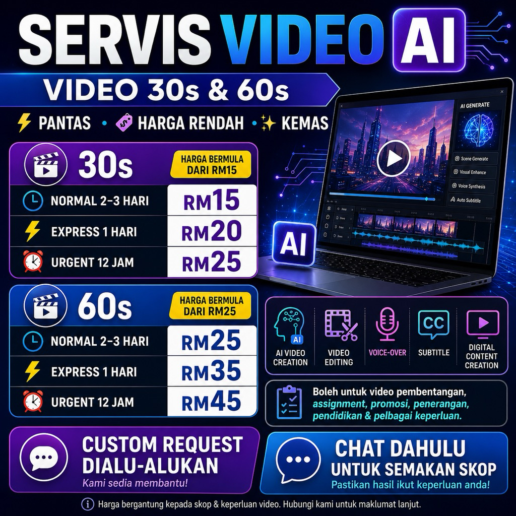 SERVICE/SERVIS VIDEO AI | membuat video AI | menghasilkan Video AI | AI Video creator/generator Murah, Pantas & Kemas 🎬🤖