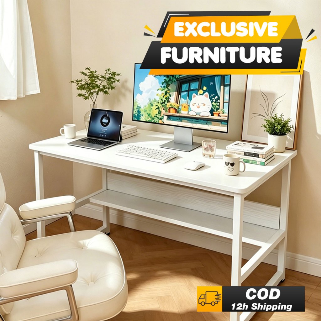 [Ready Stock] Computer Desk With Shelf Wooden Study Table Modern Office Desk Meja Belajar Meja Komputer Rak Buku 学习桌