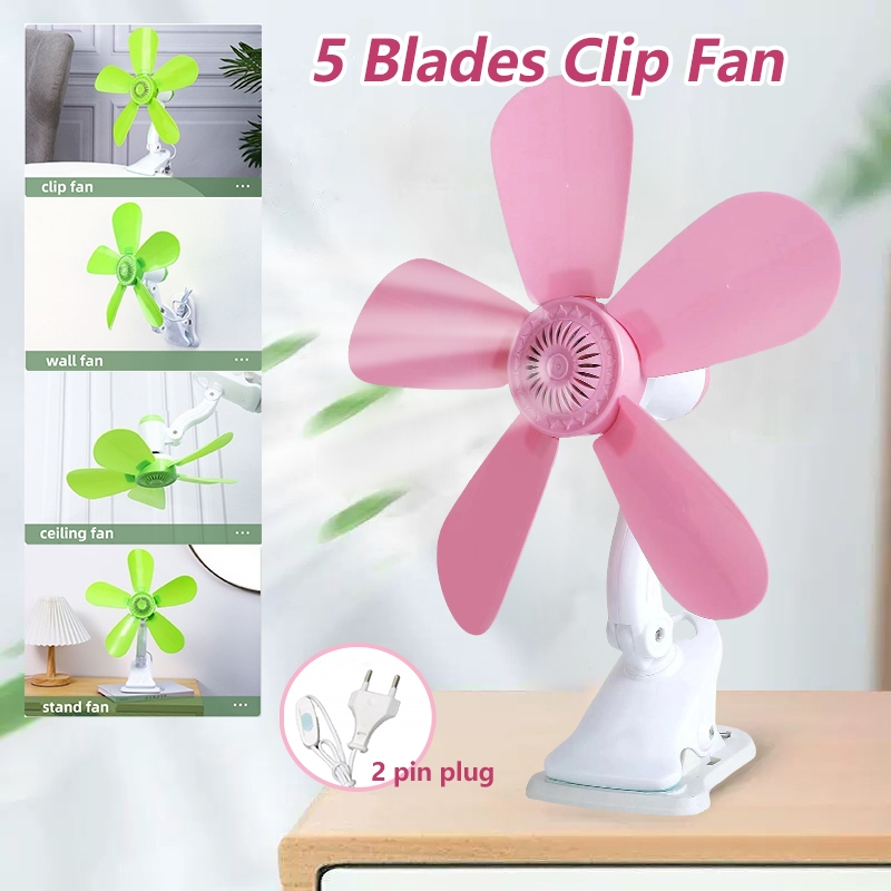 Portable 4 in1 5 Soft Blades Adjustable Mini Fan 15W Table Clip Fan Wall Fan Strong Wind Kipas Meja