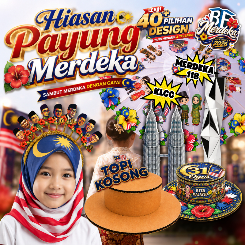 TBF Hiasan Payung, Cekak & Topi Merdeka 2026 | Premium Artcard Decorations | 40+ Designs