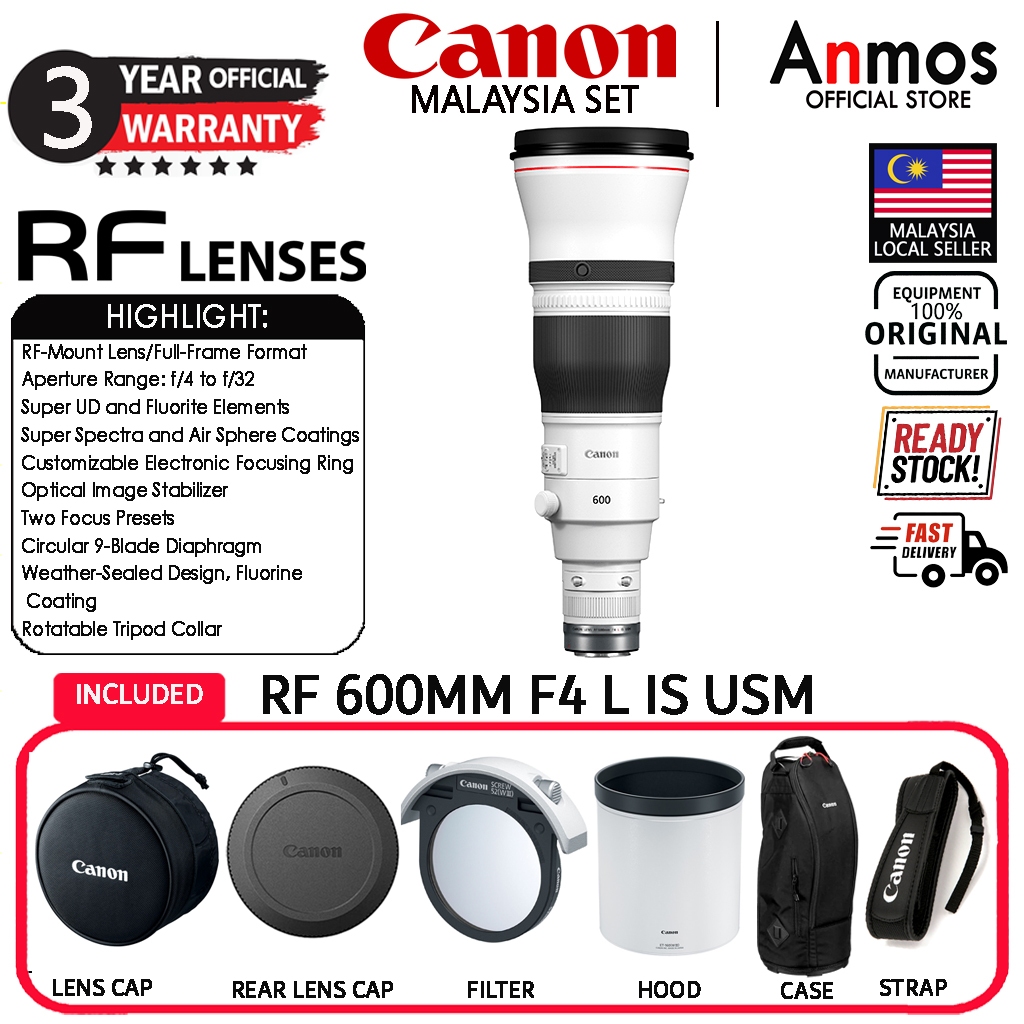 CANON RF 600MM F/4 L IS USM LENS ( CANON MALAYSIA 3 YEARS WARRANTY )