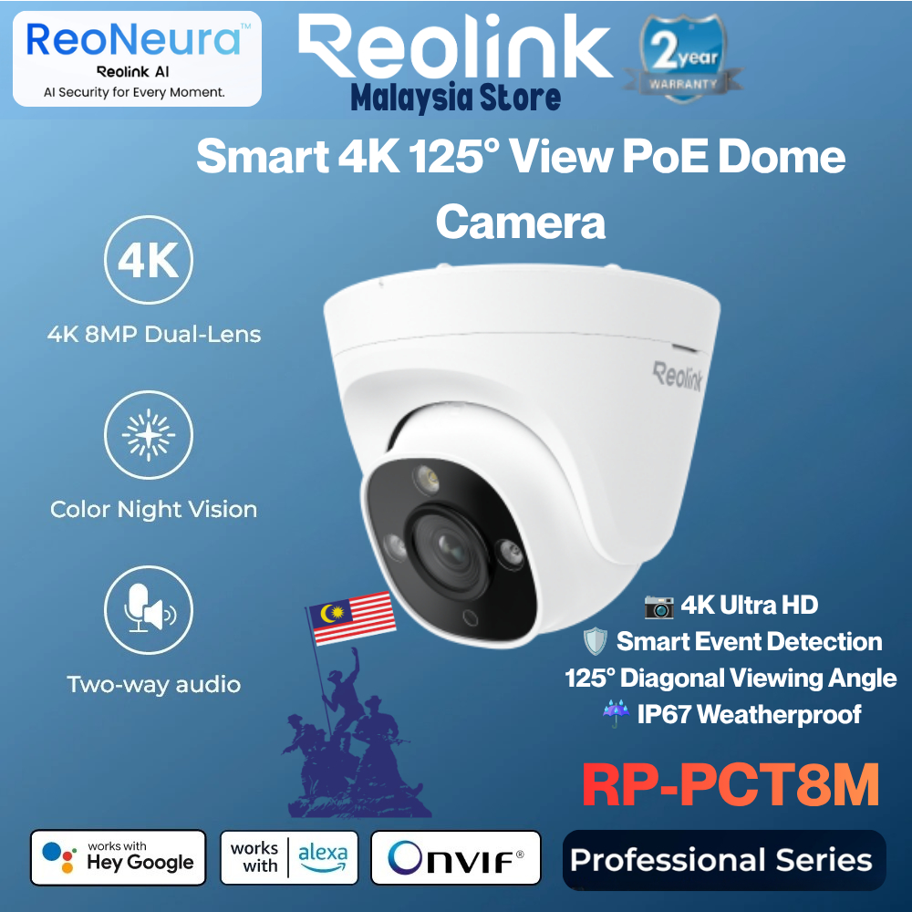 Reolink RP-PCT8M Smart 4K 8MP PoE Turret Security Camera 125° Wide Angle Color Night Vision IP67