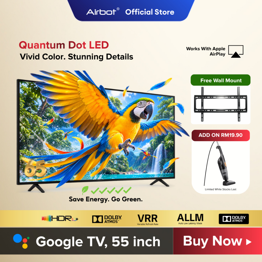 New Airbot Quantum QLED Q-Series | 55/65 inch 4K Google TV AI QLED Inbuilt Chromecast Dolby Atmos 120Hz Gaming HDR Audio