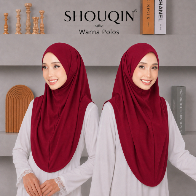 SHOUQIN Warna Polos Instant Tudung Jersey for Women/Lembut Muslimah Hijab Sarung/Mudah Pakai Plain Colour Anti Kedut