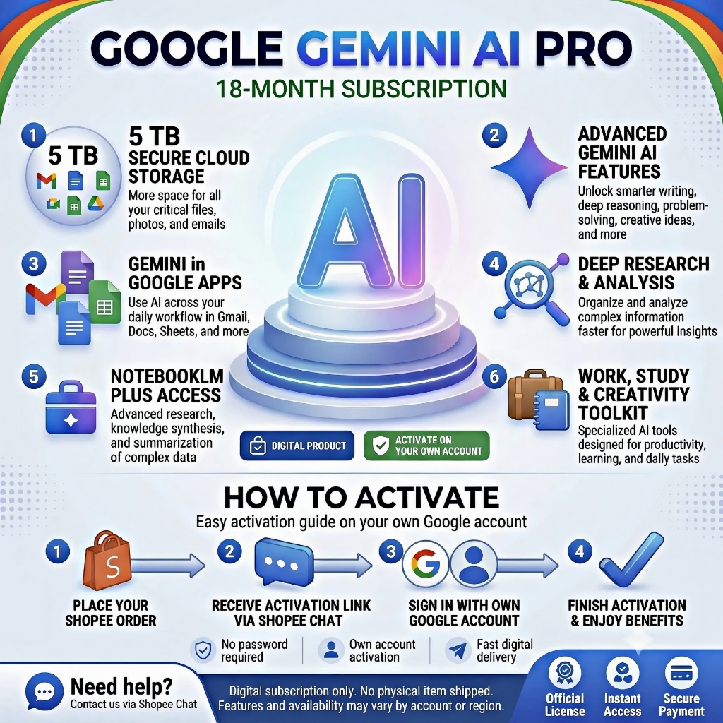 Google Gemini Ai Pro 18 Month (Free Viu For 1 Years)